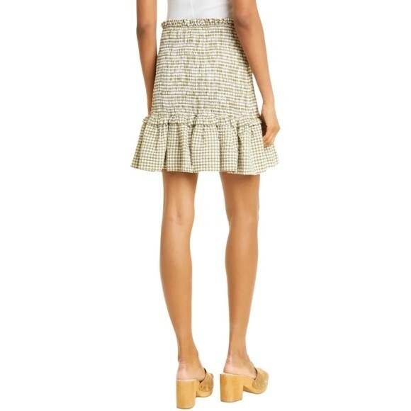 NWT Veronica Beard Aloya Smocked Gingham Mini Skirt Olive & White Size Large NEW - Picture 10 of 16